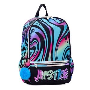 Girls Justice 17" Backpack with Large Pom-Pom Key Chain